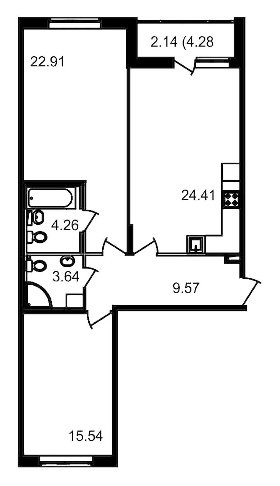 Двухкомнатная квартира в : площадь 84.61 м2 , этаж: 2 – купить в Санкт-Петербурге